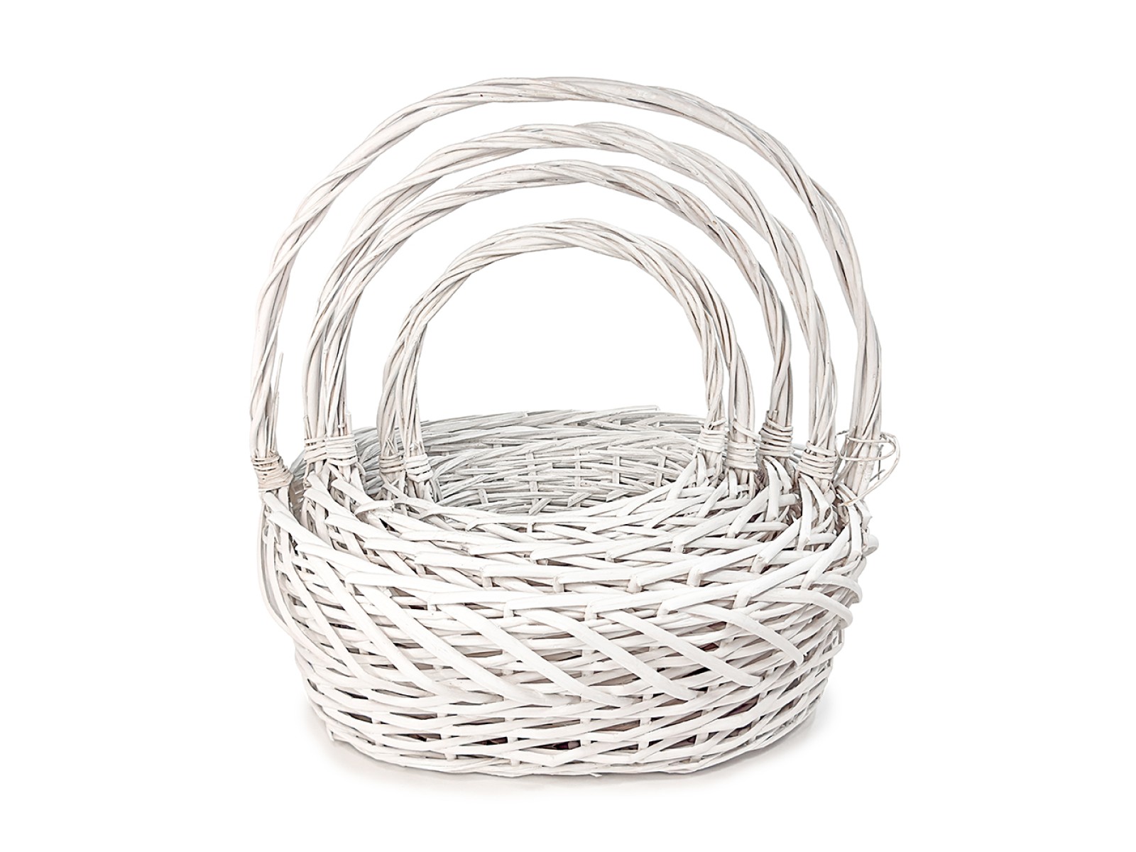 24479-2 Set of 5 Elegantz Wave rattan baskets, Rattan, White - BA