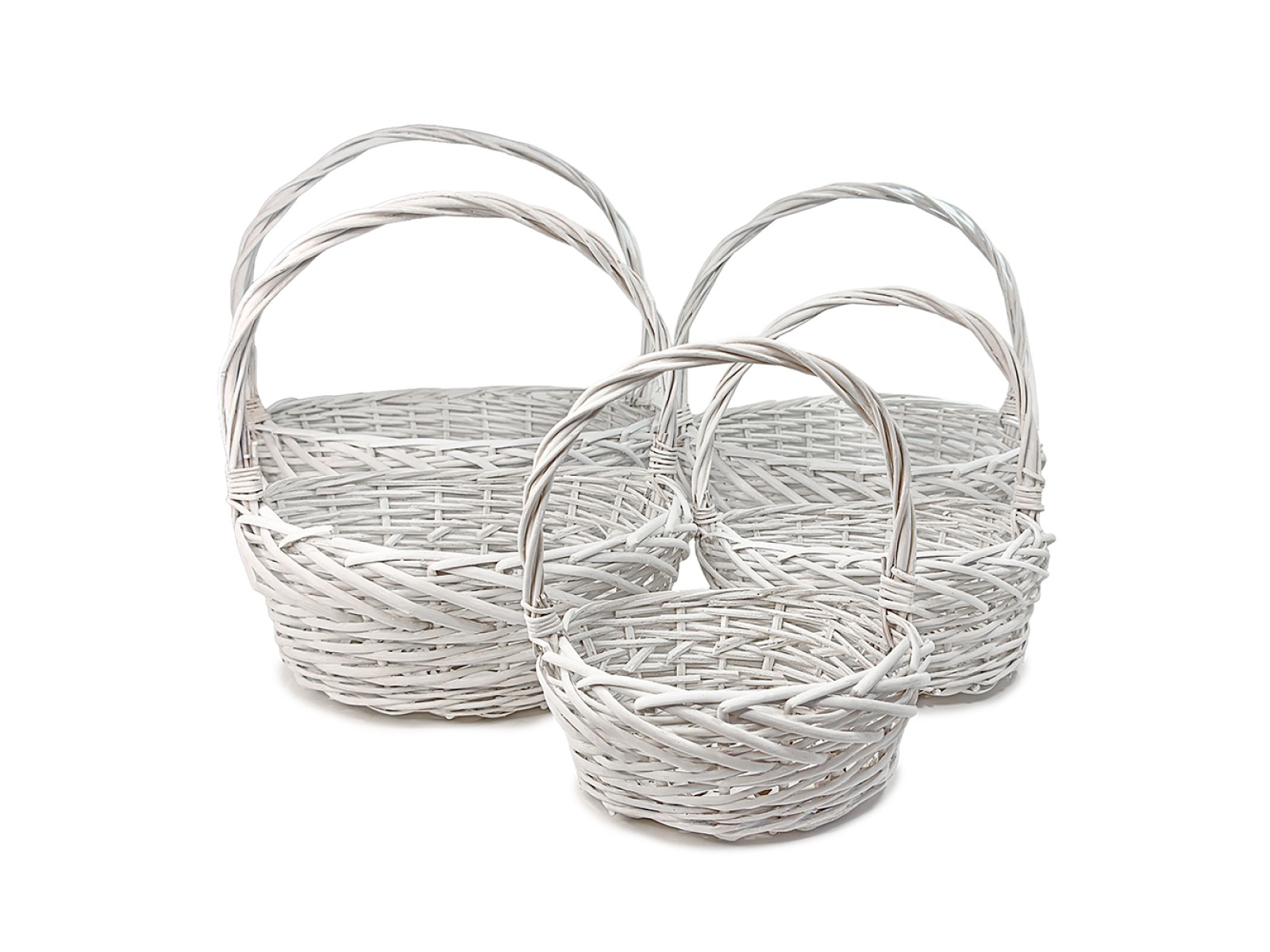 24479-2 Set of 5 Elegantz Wave rattan baskets, Rattan, White - BA