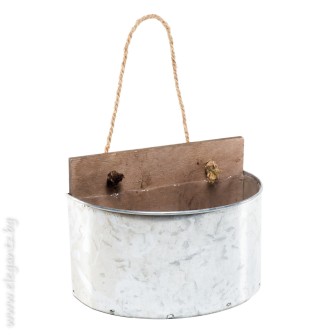 Метална кашпа Елеганц Grey with Rope М, Метал, ф 19х 10 см, Сив