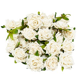 Artificial rose head with leaves Elegantz WHITE, 6cm, Color White