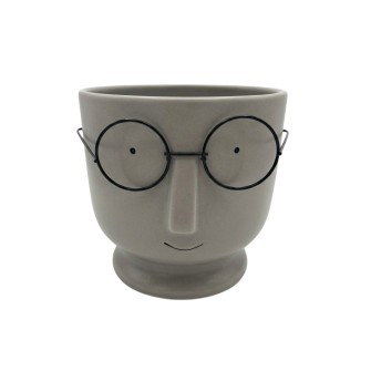 Ceramic planter Elegantz Glasses Face, Ceramic, D14x13.5cm, Gray