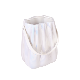 Ceramic Pot Elegantz Bag Shinny Pearl, Ф 18 x 7 x 12 cm, White Shine