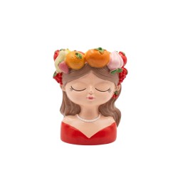Керамична кашпа  Elegantz Girl Face Fruit , Керамика, Ф 18 х 11 см, Многоцветен