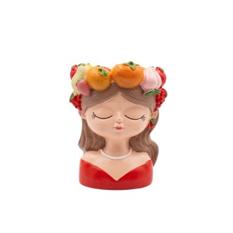 Керамична кашпа  Elegantz Girl Face Fruit , Керамика, Ф 18 х 11 см, Многоцветен