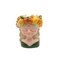 Керамична кашпа  Elegantz Girl Face Fruit , Керамика, Ф 18 х 11 см, Многоцветен