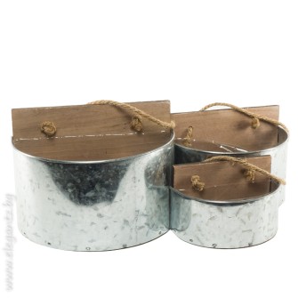  Комплект от 3 метални кашпи Елеганц Grey with Rope, Метал, Ф 22.5х13 см, Сив