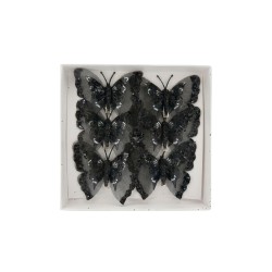 Пеперуди за декорация Elegantz Black Glitter 6 броя