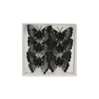 Пеперуди за декорация Elegantz Black Glitter 6 броя