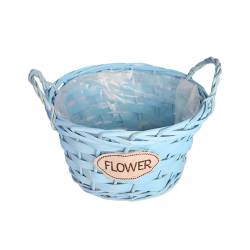 Кашпа от ратан с дръжки Elegantz Spring, Ратан, 13 х 25, Син