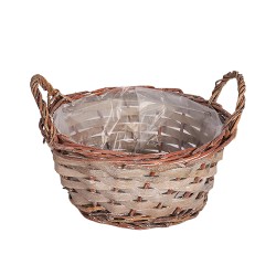 Кашпа от ратан с дръжки Elegantz Crat, Ратан, 9 х 17, Сив