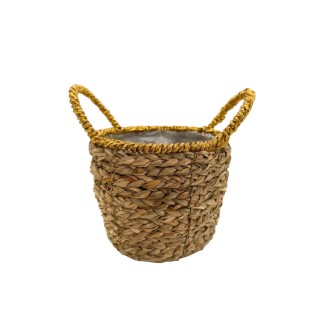 Кашпа от лико с дръжки със златен кант Elegantz Shape, Лико, 12.5 х 14, Натурален