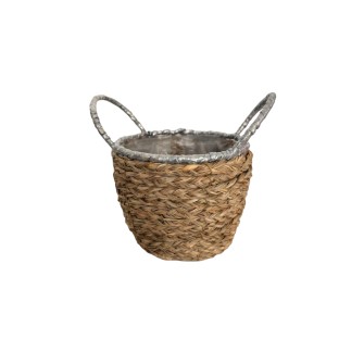 Кашпа от лико с дръжки със сребърен кант Elegantz Shape, Лико, 12.5 х 14, Натурален