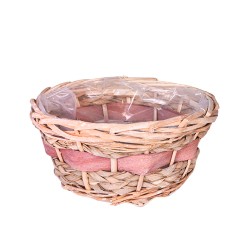 Кашпа от ратан с розов кант Elegantz Crate, Ратан, 11.5 х 19, Натурален/розов