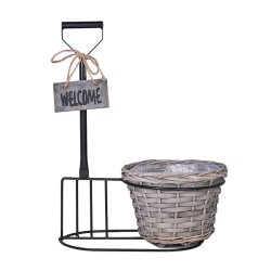  Кош от ратан в метална стойка Elegantz Welcome, Ратан, 16 х 20 см, Сив