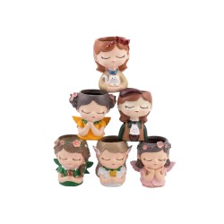 Set of 6 Elegantz "Girl Face, Flowers & Fruit" Ceramic Planters, Ceramic, Ø 9.5 x 6 cm, Multicolored