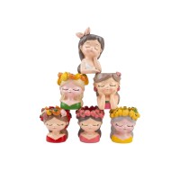 Сет от 6 керамични кашпа  Elegantz Girl Face Flowers&Fruit , Керамика, Ф 9.5 х 6 см, Многоцветен