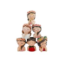 Сет от 6 керамични кашпа  Elegantz Girl Face Flowers&Fruit , Керамика, Ф 9.5 х 6 см, Многоцветен