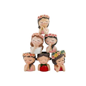 Сет от 6 керамични кашпа  Elegantz Girl Face Flowers&Fruit , Керамика, Ф 9.5 х 6 см, Многоцветен