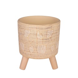 Керамична кашпа с крачета Elegantz Boho Whitewash, Керамика, D14х11см, Бял/ Крем