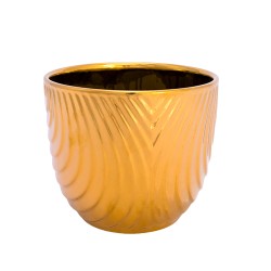 Керамична Кашпа Elegantz Gold Ring , Керамика, Ф 13 x 14 см, Gold