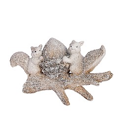 Коледна декорация Elegantz Катерички с лешник върху клон, 12 х 17 х 7 см, Полирезин, Многоцветен