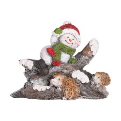 Коледна светеща фигура Elegantz Snowy sitting on a branch with LED, 32 см х 46.5 см х 16.5 см, Полирезин, Многоцветен