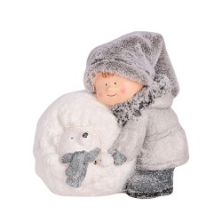 Коледна светеща фигура Elegantz Puff Boy&Bear with LED, 30 см х 22 см х 27 см, Полирезин, Многоцветен