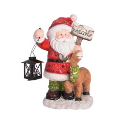 Коледна фигура Elegantz Santa Claus Wellcome with Lamp, 40 см х 27.5 см х 22.5 см, Полирезин, Многоцветен