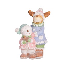 Коледна фигура Elegantz Reindeer with Snowman , 42 см х 30.5 см х 22 см, Полимагнезии, Многоцветен