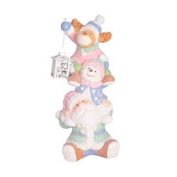 Коледна фигура Elegantz Christmas Pastel Reindeer with Snowman & Santa with Lantern, 57см х 28см х 21см, Полимагнезии, Многоцветен
