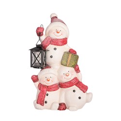 Коледна фигура Elegantz Snowmen with Lamp, 26.5 см х 13 см х 43 см, Полирезин, Многоцветен