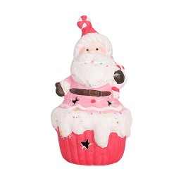 Коледна светеща фигура Elegantz Santa Pie with LED , 18.5 см х 9.8 см х 10.5 см, Керамика, Многоцветен