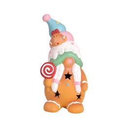 Коледна светеща фигура Elegantz Biscuit Gnome, 10.8 см х 10.8см х 21 см, Теракота, Многоцветен