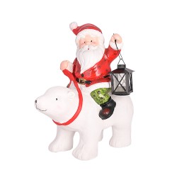 Коледна  фигура Elegantz Santa Claus on a bear with lamp , 42 см х 38.5 см х 22.5 см, Полирезин, Многоцветен