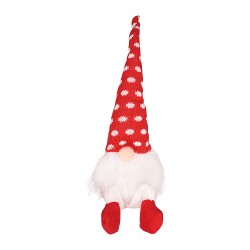 Коледна декорация Elegantz Polka Седящ Гном с висящи крака, 50 см,Текстил, Многоцветен