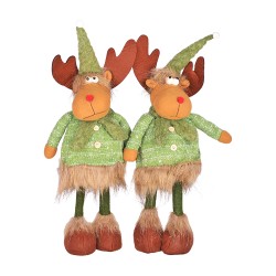 Коледна декорация Elegantz Raindeer Standing with Green hat, 55 см,Текстил, Многоцветен