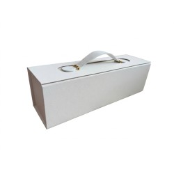 Единична сгъваема подаръчна кутия с кожена дръжка Elegantz Easy Pack Wine.33.5х10.5х10см, White