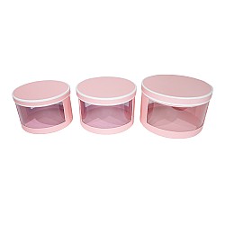 Комплект от 3 подаръчни кутии с прозрачни страни  Elegantz Surprize, Картон, D 14,5 см х 22 см, Розов