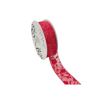 Луксозна панделка органза и дантела Elegantz Lace, 25 мм х 9Y, Red