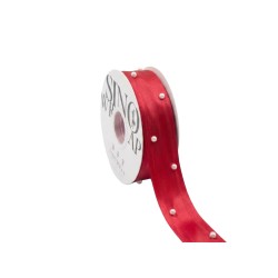 Луксозна панделка сатен с перли Elegantz Pearl, 30 мм х 5Y, Red