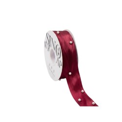 Луксозна панделка сатен с перли Elegantz Pearl, 30 мм х 5Y, Burgundy