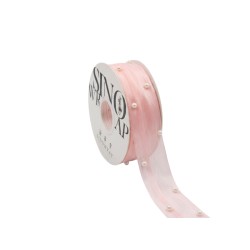 Луксозна панделка сатен с перли Elegantz Pearl, 30 мм х 5Y, Light Pink