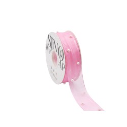Луксозна панделка сатен с перли Elegantz Pearl, 30 мм х 5Y, Pink