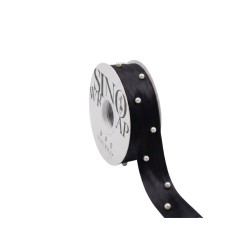 Луксозна панделка сатен с перли Elegantz Pearl, 30 мм х 5Y, Black
