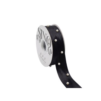 Луксозна панделка сатен с перли Elegantz Pearl, 30 мм х 5Y, Black