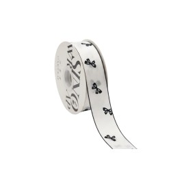 Луксозна панделка от нежен сатен с велурен принт Elegantz Satin Fancy, 40 мм х 20Y, Ivory&Black