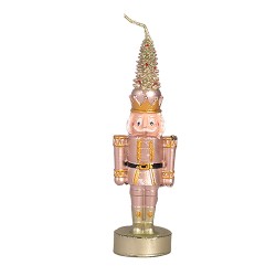 Коледна свещ Elegantz Лешникотрошач с елха, 4.5 х4.5 х 15 см, Парафин, Многоцветен