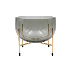 Стъклен съд със златна поставка Elegantz Échasse Glass, Стъкло, 14х21см, Опушено черно