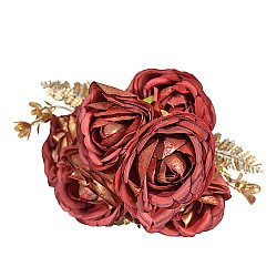 Изкуствен букет Рози Elegantz Shinny, 40 см, Цвят Red&Gold